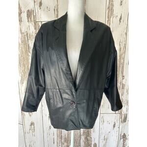 Toffs Women's Black Leather Jacket Vintage W/ Shoulder Pads